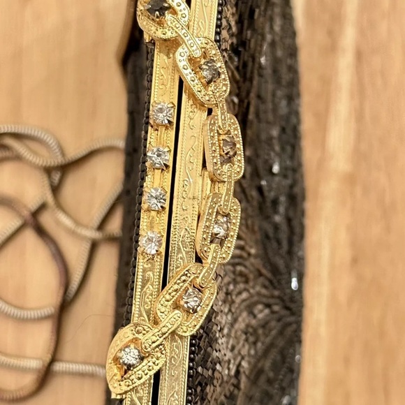 Vintage Walborg Black Beaded Evening Bag Clutch Purse Chain Strap Made in Macau - Picture 3 of 16